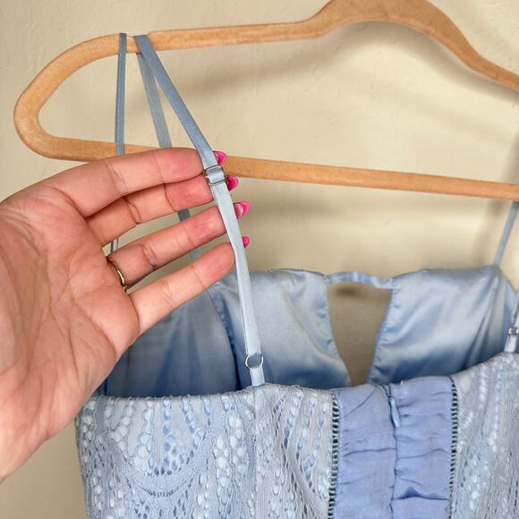 Harlyn Scallop Hem Lace Cocktail Sheath Bodycon Periwinkle Blue Dress Small - Picture 9 of 15